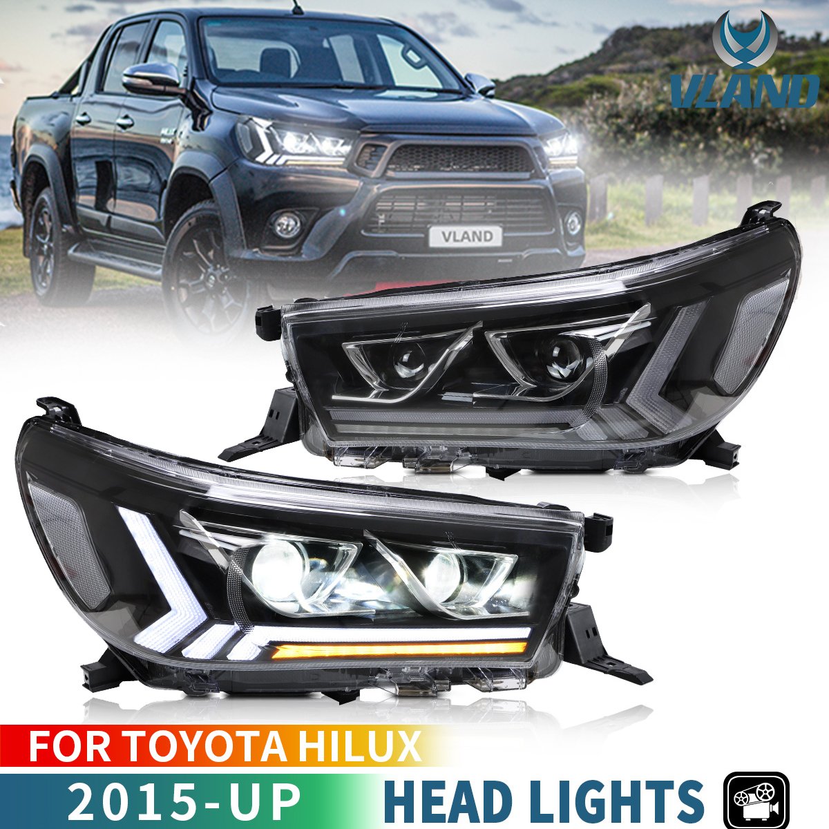 Toyota Hilux GD6 LED Headlights Vland 2016 -2019 Non Cambus