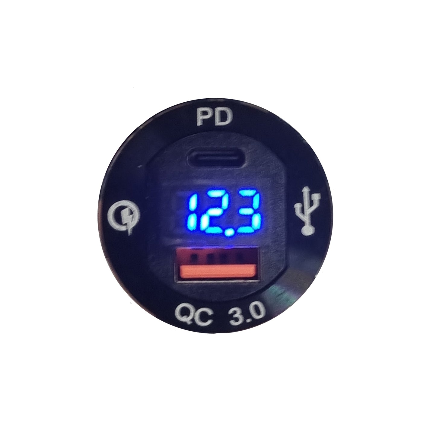 Hella Socket QC3 USB & Type-C Charger With Voltmeter - Blue LED