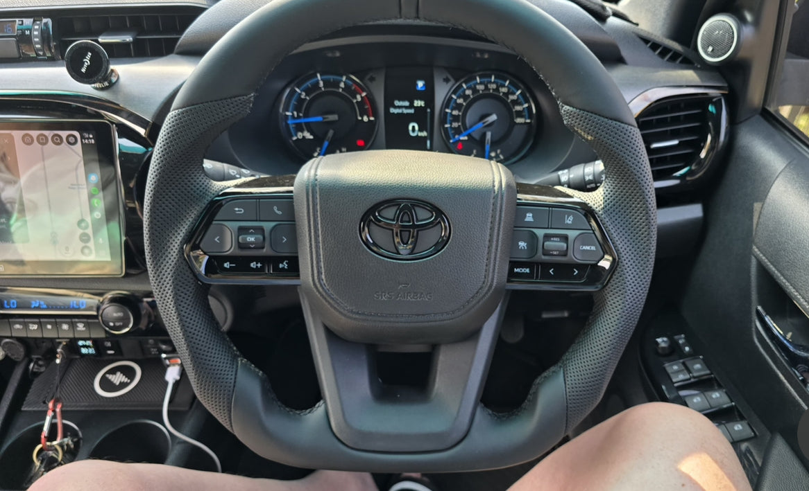 LC300 Toyota Hilux, Land Cruiser 70 Series Full Leather Steering Wheel Sport - Black