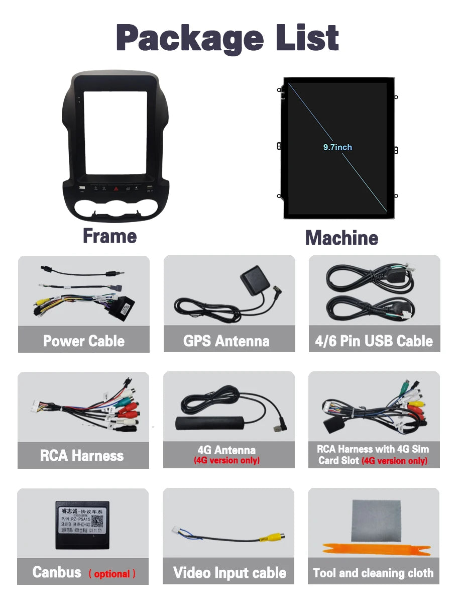 9.7 Inch for Ford Ranger 3 2011 2012 2013 2014 2015 Android14 Car Radio Carplay Multimedia Video Player Navigation Stereo 2Din