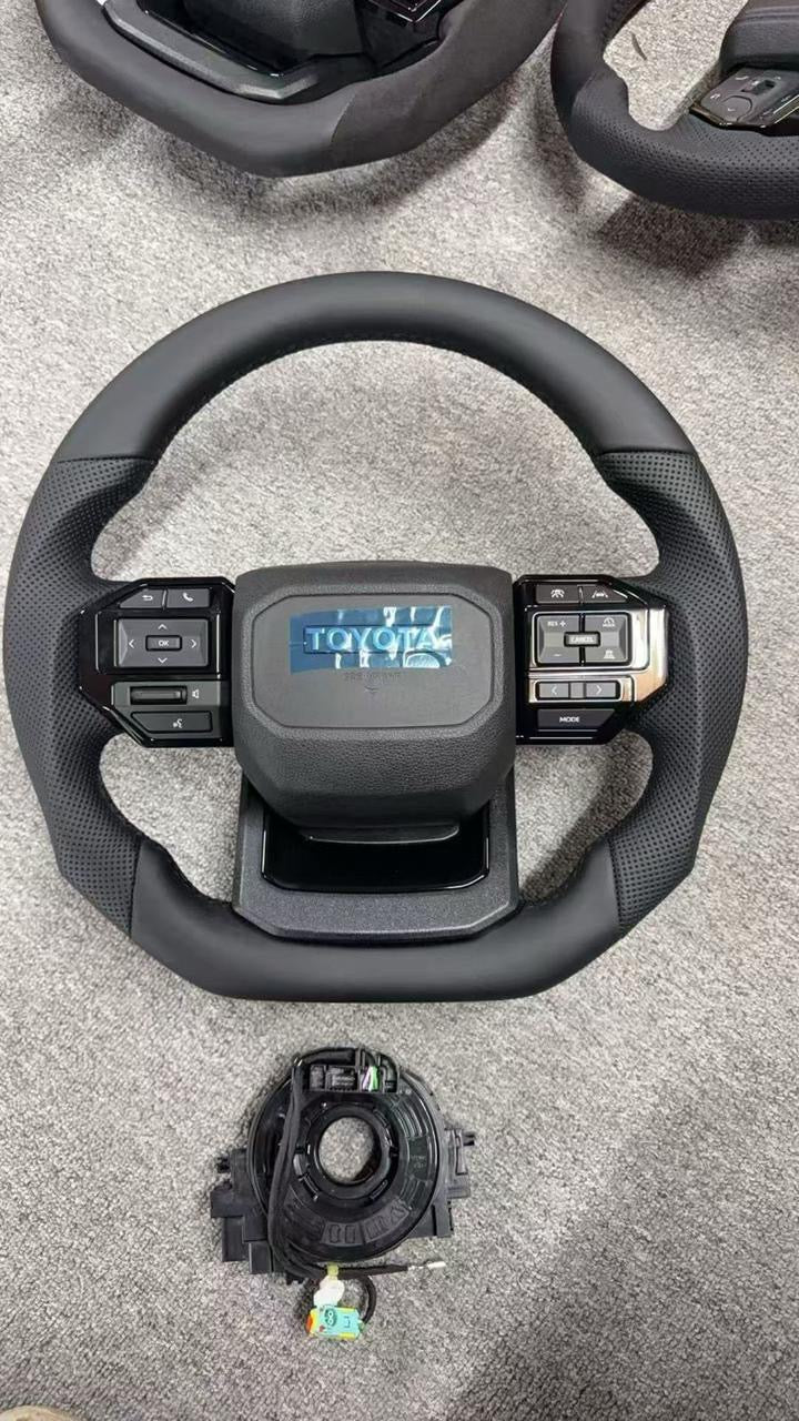 LC250 GR Style Toyota Hilux, Land Cruiser 70 Series Full Leather Steering Wheel Sport - Black