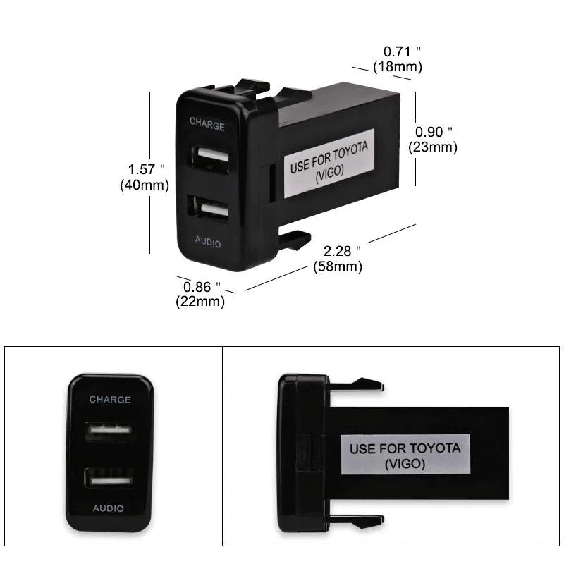 2.1A USB Car Charger & Audio Extender Toyota VIGO (40x20mm)