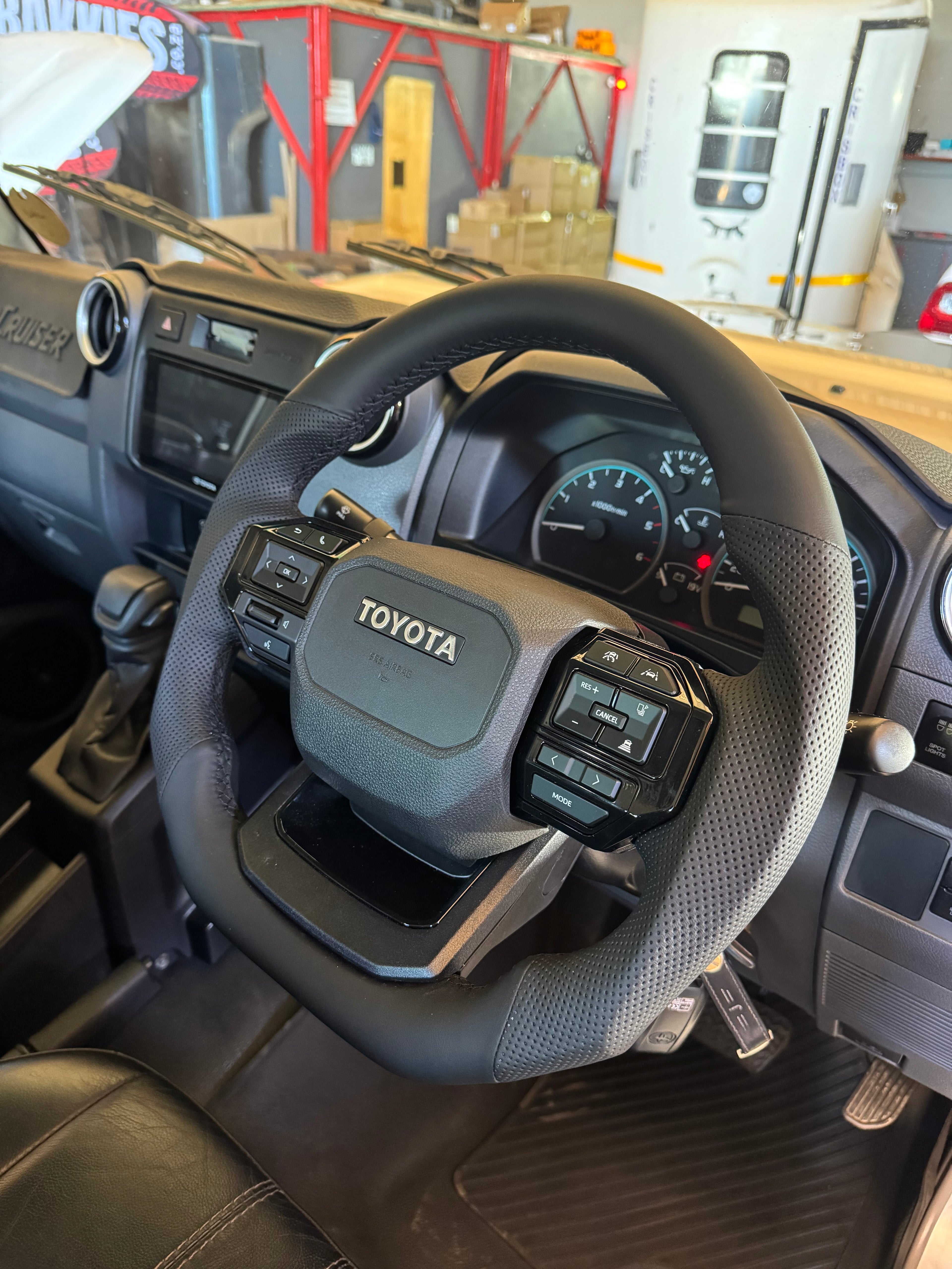 LC250 GR Style Toyota Hilux, Land Cruiser 70 Series Full Leather Steering Wheel Sport - Black