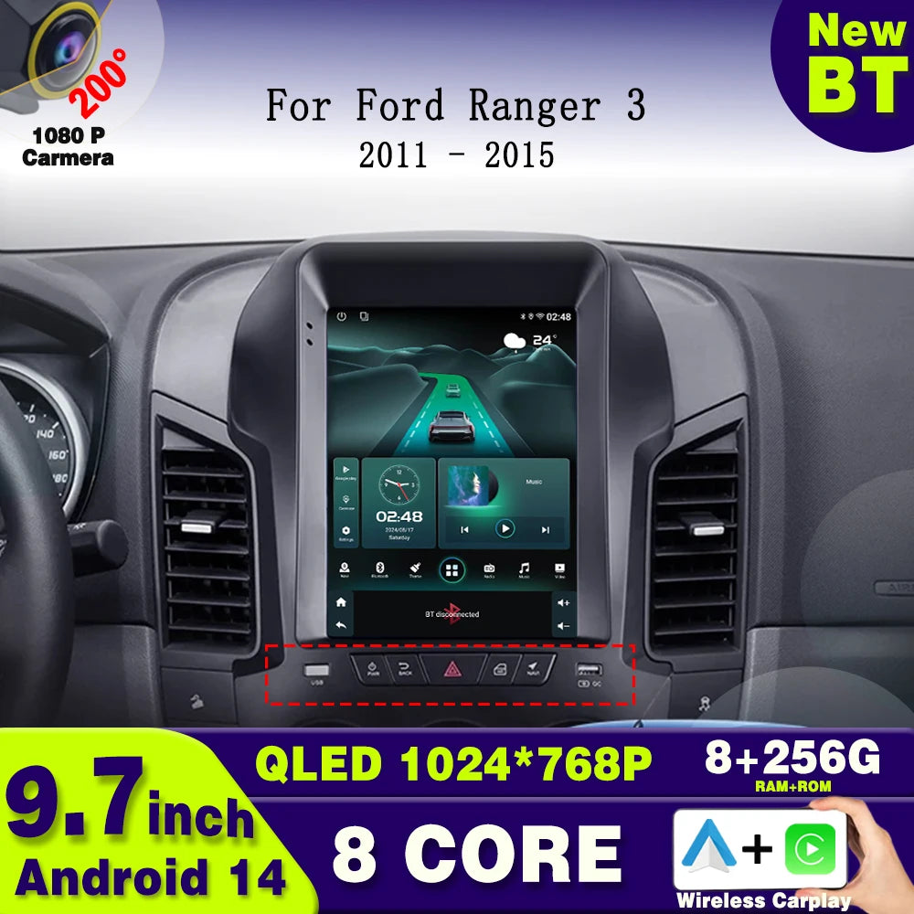 9.7 Inch for Ford Ranger 3 2011 2012 2013 2014 2015 Android14 Car Radio Carplay Multimedia Video Player Navigation Stereo 2Din
