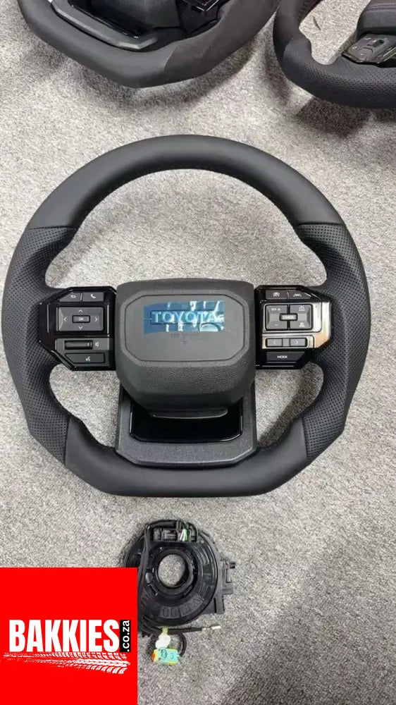 LC250 GR Style Toyota Hilux Land Cruiser 70 Series Full Leather Steering Wheel Sport - Black Hilux