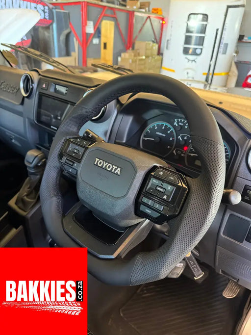 LC250 GR Style Toyota Hilux Land Cruiser 70 Series Full Leather Steering Wheel Sport - Black Hilux