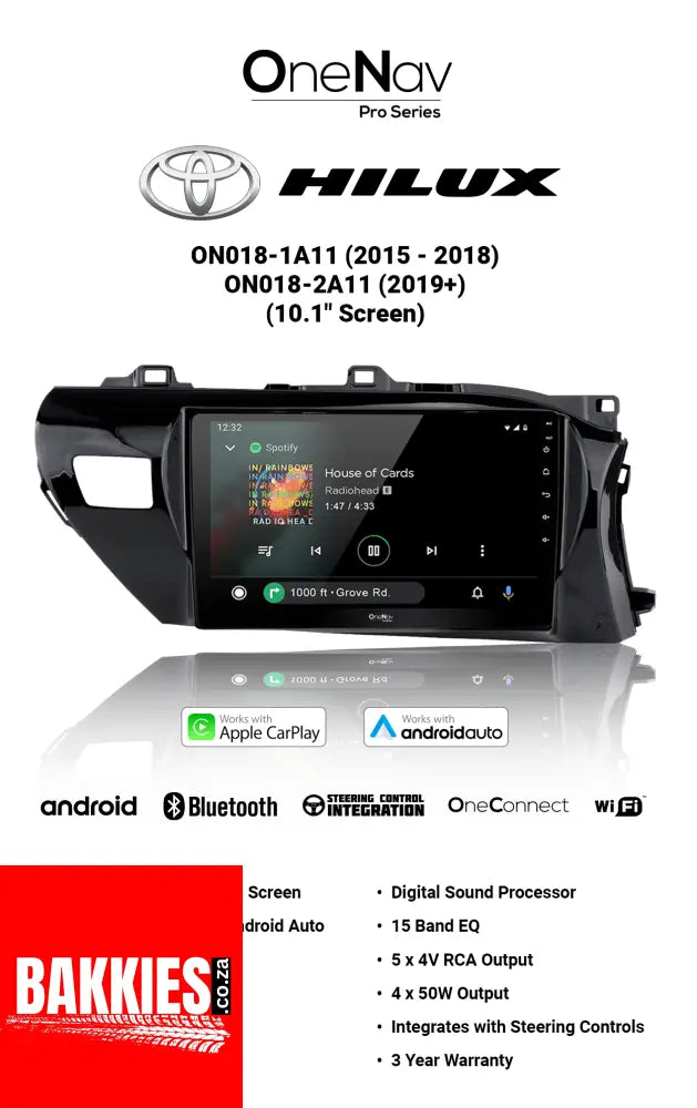 OneNav Pro for Hilux (2015-2018) 10.1 Inch + Free Reverse Camera