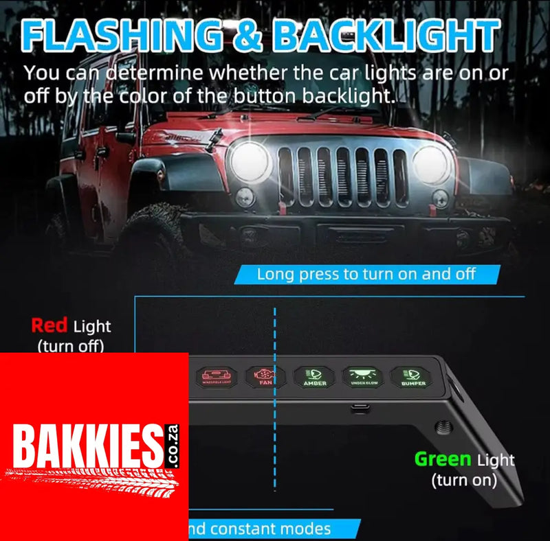 Toyota Hilux 6-Gang Wireless Grab Handle Switch Panel IP65 Waterproof 80A Diecast Aluminum for Hilux a Pillar Hilux